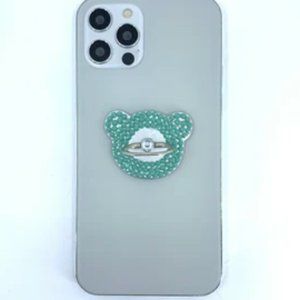 Silver teddy bear phone Ring Stand, Grip.